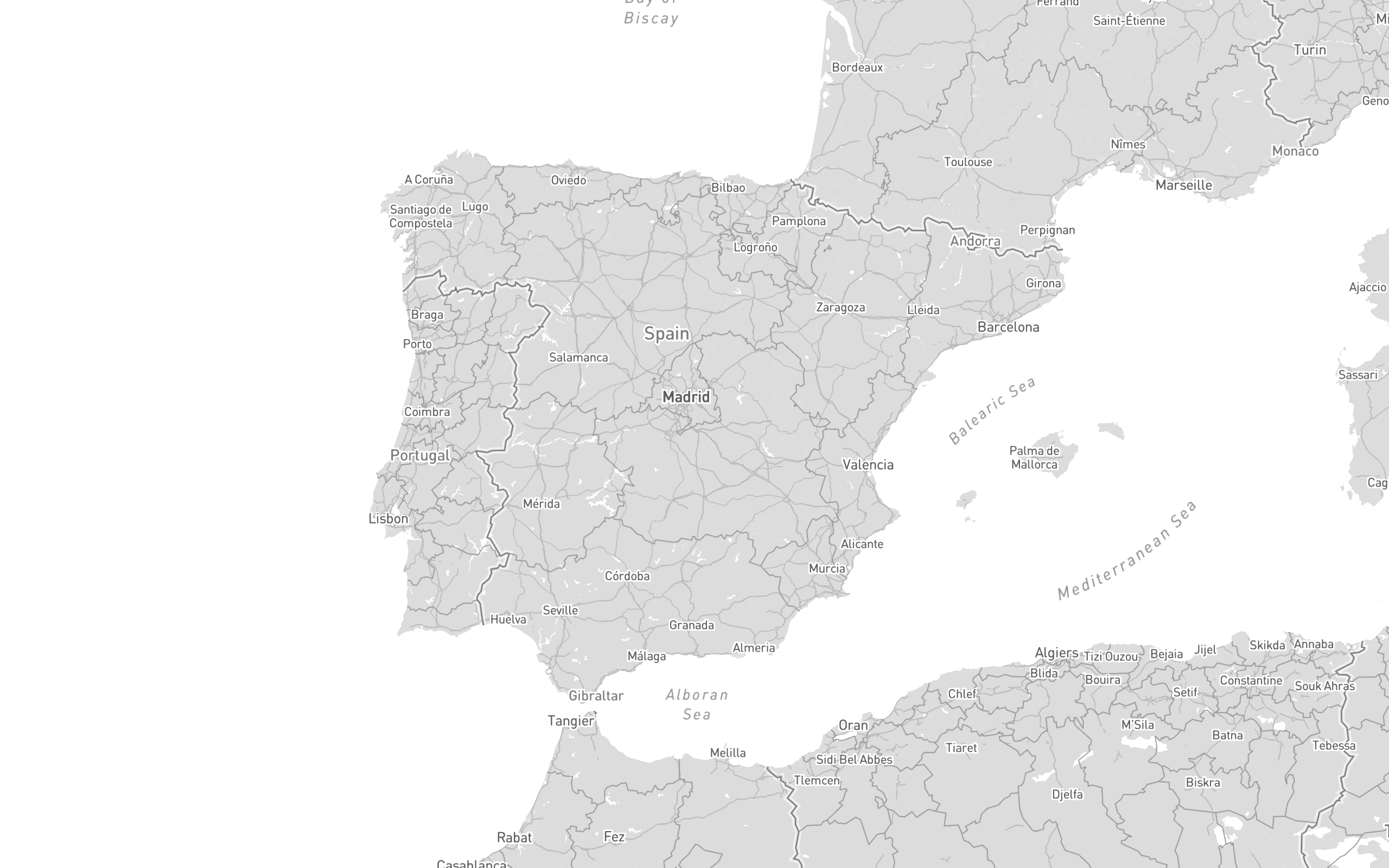 Mapa de España con la cobertura de Carto en sus diez mayores ciudades