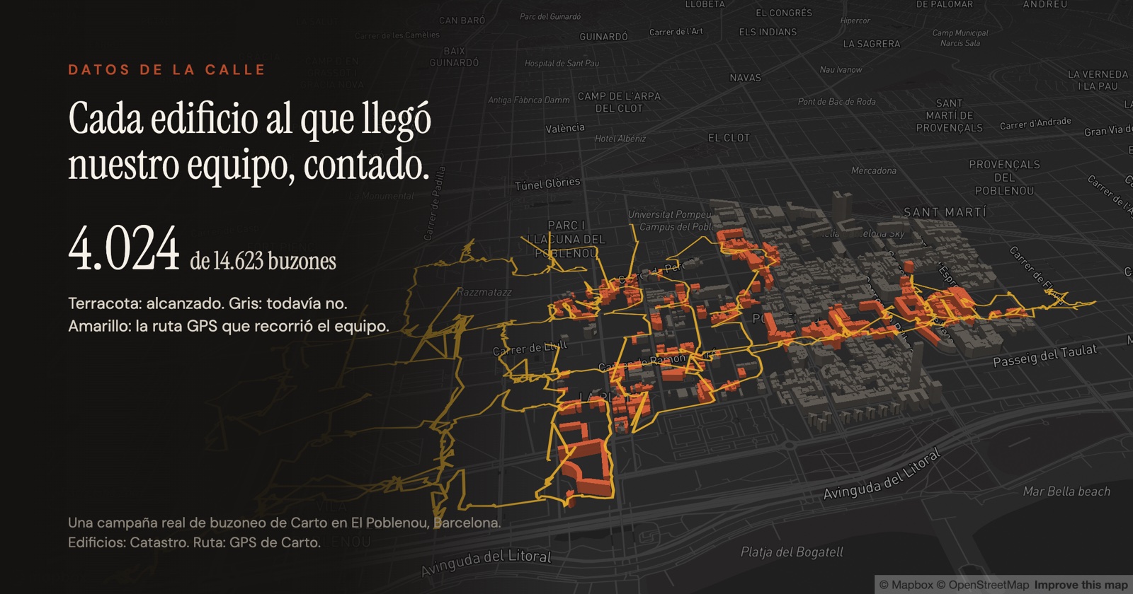 Cada edificio al que llegó nuestro equipo, contado: 4.024 de 14.623 buzones en El Poblenou, Barcelona